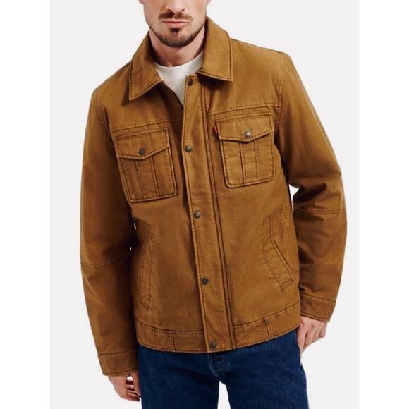 Large Levis  Mens Cotton Canvas Twill Jacket Top with Quilted Liner color TAN - Picture 4 of 6